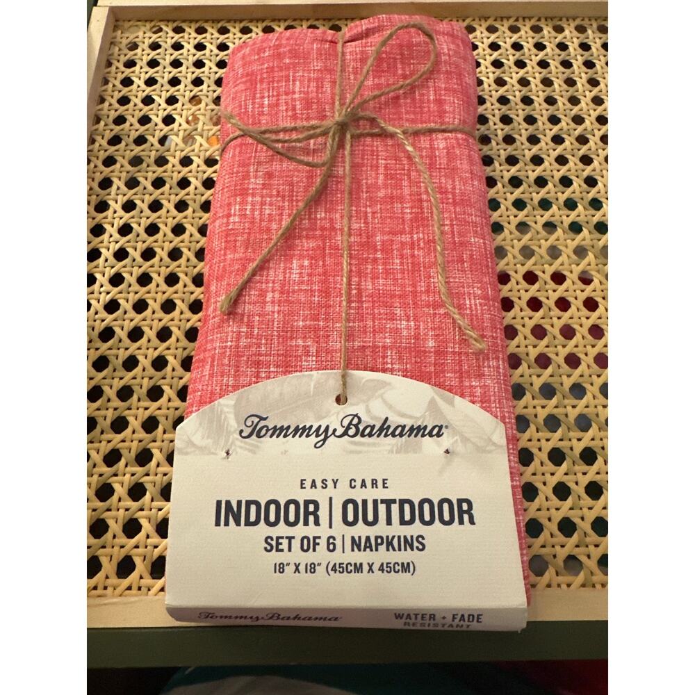 Tommy Bahama Fabric Napkin 18x18 Set Of 6 Indoor Outdoor Magenta Woven Cross Dye